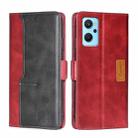 For OPPO Realme 9i/A36 4G/A96 4G/K10 4G/A76 4G Contrast Color Side Buckle Leather Phone Case(Red + Black) - 1