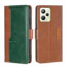 For OPPO Realme C35 Contrast Color Side Buckle Leather Phone Case(Light Brown + Green) - 1