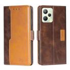 For OPPO Realme C35 Contrast Color Side Buckle Leather Phone Case(Dark Brown + Gold) - 1