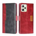 For OPPO Realme C35 Contrast Color Side Buckle Leather Phone Case(Red + Black) - 1