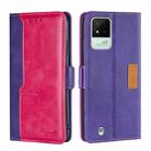 For OPPO Realme Narzo 50i Contrast Color Side Buckle Leather Phone Case(Purple + Rose Red) - 1