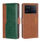 For vivo iQOO 9 Pro 5G Contrast Color Side Buckle Leather Phone Case(Light Brown + Green) - 1