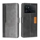 For vivo iQOO 9 Pro 5G Contrast Color Side Buckle Leather Phone Case(Black + Grey) - 1