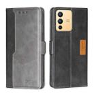 For vivo S12 5G/V23 Contrast Color Side Buckle Leather Phone Case(Black + Grey) - 1