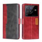 For vivo X80 Pro Contrast Color Side Buckle Leather Phone Case(Red + Black) - 1