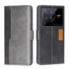 For vivo X80 Pro Contrast Color Side Buckle Leather Phone Case(Black + Grey) - 1