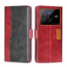 For vivo X80 Contrast Color Side Buckle Leather Phone Case(Red + Black) - 1