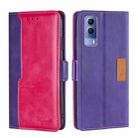 For vivo Y53S 5G/iQOO Z5X/T1X Contrast Color Side Buckle Leather Phone Case(Purple + Rose Red) - 1