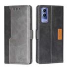 For vivo Y53S 5G/iQOO Z5X/T1X Contrast Color Side Buckle Leather Phone Case(Black + Grey) - 1