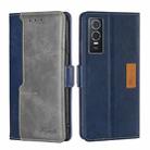 For vivo Y76S/Y74S Contrast Color Side Buckle Leather Phone Case(Blue + Grey) - 1