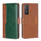 For vivo Y76S/Y74S Contrast Color Side Buckle Leather Phone Case(Light Brown + Green) - 1