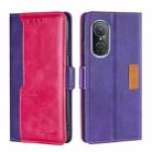 For Huawei Nova 9 SE 4G Contrast Color Side Buckle Leather Phone Case(Purple + Rose Red) - 1
