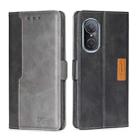 For Huawei Nova 9 SE 4G Contrast Color Side Buckle Leather Phone Case(Black + Grey) - 1