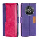 For Honor Magic4 Contrast Color Side Buckle Leather Phone Case(Purple + Rose Red) - 1