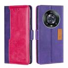 For Honor Magic4 Pro Contrast Color Side Buckle Leather Phone Case(Purple + Rose Red) - 1