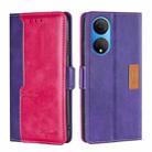 For Honor X7 4G Contrast Color Side Buckle Leather Phone Case(Purple + Rose Red) - 1