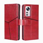 For Xiaomi 12 Pro Geometric Stitching Horizontal Flip Leather Phone Case(Red) - 1