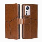 For Xiaomi 12 Pro Geometric Stitching Horizontal Flip Leather Phone Case(Light Brown) - 1