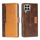 For Samsung Galaxy M33 5G Contrast Color Side Buckle Leather Phone Case(Dark Brown + Gold) - 1