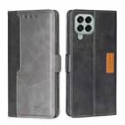 For Samsung Galaxy M33 5G Contrast Color Side Buckle Leather Phone Case(Black + Grey) - 1