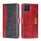 For Samsung Galaxy M53 5G Contrast Color Side Buckle Leather Phone Case(Red + Black) - 1