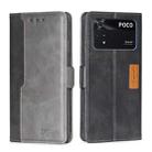 For Xiaomi Poco M4 Pro Contrast Color Side Buckle Leather Phone Case(Black + Grey) - 1