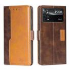 For Xiaomi Poco X4 Pro 5G Contrast Color Side Buckle Leather Phone Case(Dark Brown + Gold) - 1