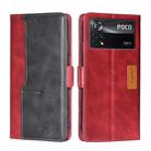 For Xiaomi Poco X4 Pro 5G Contrast Color Side Buckle Leather Phone Case(Red + Black) - 1