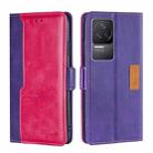 For Xiaomi Redmi K50/K50 Pro Contrast Color Side Buckle Leather Phone Case(Purple + Rose Red) - 1