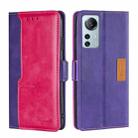 For Xiaomi 12 Lite Contrast Color Side Buckle Leather Phone Case(Purple + Rose Red) - 1