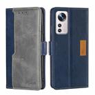 For Xiaomi 12 Pro Contrast Color Side Buckle Leather Phone Case(Blue + Grey) - 1