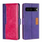 For Google Pixel 7 5G Contrast Color Side Buckle Leather Phone Case(Purple + Rose Red) - 1