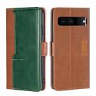 For Google Pixel 7 5G Contrast Color Side Buckle Leather Phone Case(Light Brown + Green) - 1