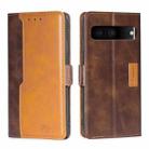 For Google Pixel 7 5G Contrast Color Side Buckle Leather Phone Case(Dark Brown + Gold) - 1
