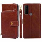 For TCL 30V 5G Zipper Bag Leather Phone Case(Brown) - 1