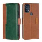 For TCL 20B/6159K Contrast Color Side Buckle Leather Phone Case(Light Brown + Green) - 1