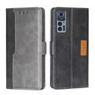 For TCL 30 5G/30+ 5G Contrast Color Side Buckle Leather Phone Case(Black + Grey) - 1