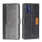 For TCL 30 SE/306/305/Sharp Aqous V6/V6 Plus Contrast Color Side Buckle Leather Phone Case(Black + Grey) - 1