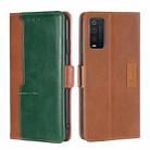 For TCL 205 Contrast Color Side Buckle Leather Phone Case(Light Brown + Green) - 1