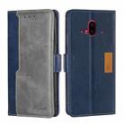 For Fujitsu Arrows F-52B Contrast Color Side Buckle Leather Phone Case(Blue + Grey) - 1