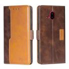 For Fujitsu Arrows F-52B Contrast Color Side Buckle Leather Phone Case(Dark Brown + Gold) - 1