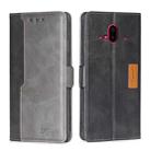 For Fujitsu Arrows F-52B Contrast Color Side Buckle Leather Phone Case(Black + Grey) - 1