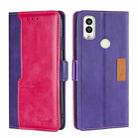 For Kyocera Android One S9/KC S304/Digno Sanga Edition Contrast Color Side Buckle Leather Phone Case(Purple + Rose Red) - 1