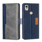 For Kyocera KY-51B Contrast Color Side Buckle Leather Phone Case(Blue + Grey) - 1