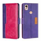 For Kyocera KY-51B Contrast Color Side Buckle Leather Phone Case(Purple + Rose Red) - 1