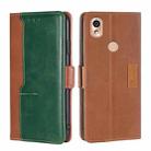 For Kyocera KY-51B Contrast Color Side Buckle Leather Phone Case(Light Brown + Green) - 1