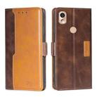 For Kyocera KY-51B Contrast Color Side Buckle Leather Phone Case(Dark Brown + Gold) - 1