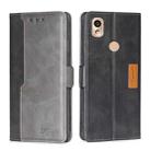 For Kyocera KY-51B Contrast Color Side Buckle Leather Phone Case(Black + Grey) - 1