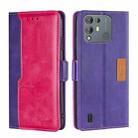 For Blackview A55 Pro Contrast Color Side Buckle Leather Phone Case(Purple + Rose Red) - 1