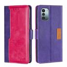 For Nokia G21/G11 Contrast Color Side Buckle Leather Phone Case(Purple + Rose Red) - 1